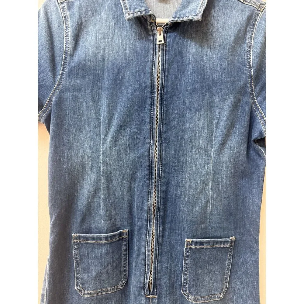 Guess Short Sleeve Zipper Front Denim Wide Leg Jumpsuit Vintage Style L - Picture 3 of 4